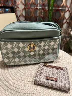 Fossil Mint Green Logo Crossbody Bag & Wallet